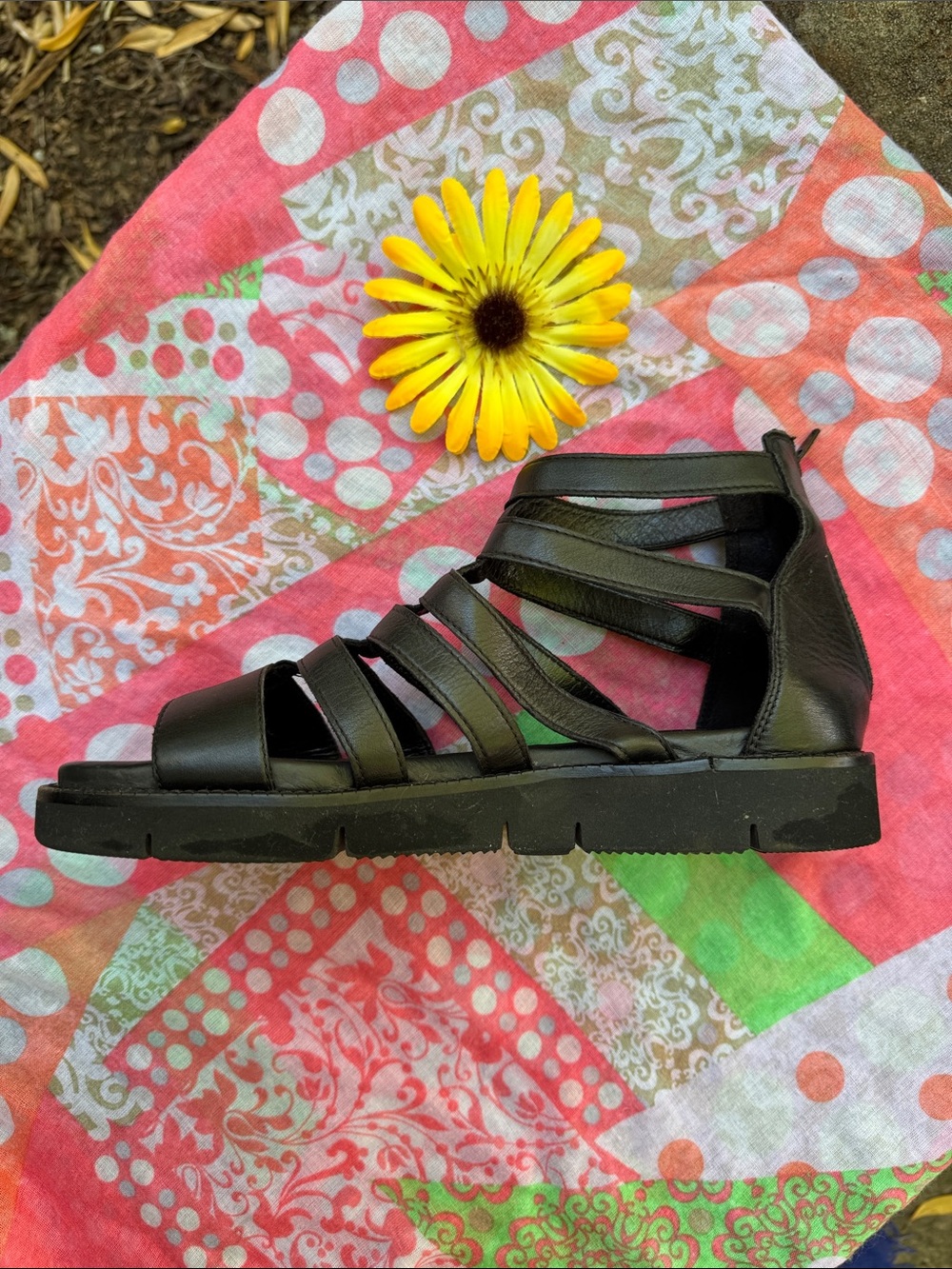 🌞 STRATEGIA; Black Leather Italian Designer Gladiator Sandals; Women’s Size 9! - Picture 4 of 15